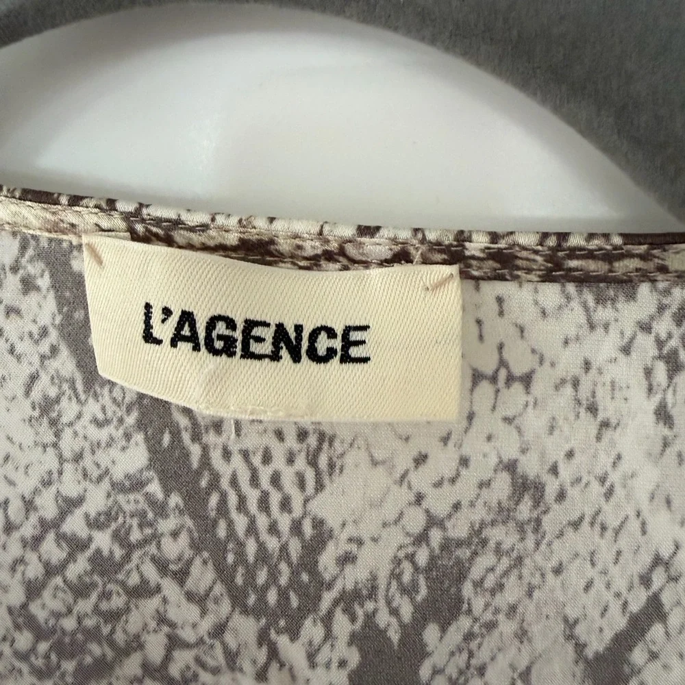 L'AGENCE Neutral Snakeskin Silk Blouse - Picture 2 of 5